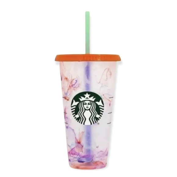 2021 Starbucks Orange Lid Swirl Marble Color Changing Cup with Straw 24 fl oz - Picture 1 of 4